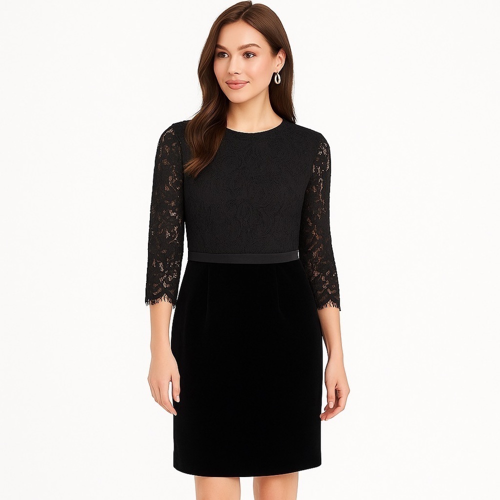 Draper James Black Lace Velvet Cocktail Dress Partycore Holiday Size 4